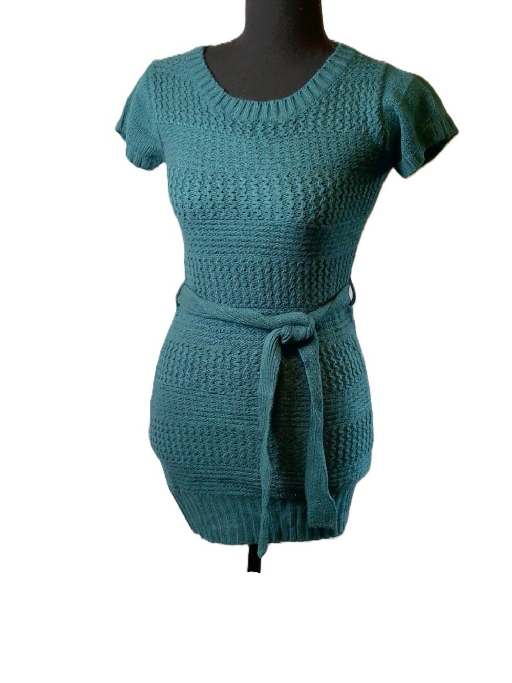 Made for Me to Look Amazing Teal Short Sleeve Belted Knit Sweater Dress/Tunic To